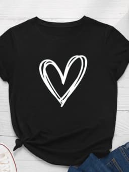Line Heart Print Women T Shirt Short Sleeve O Neck Loose Women Tshirt Ladies Tee Shirt Tops Clothes Camisetas Mujer