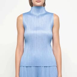 ALSEY Miyake Pleated Korean Style Sleeveless High Collar Tops Women's 2025 Summer New Simple Slim Solid Color T-shirt Clothing
