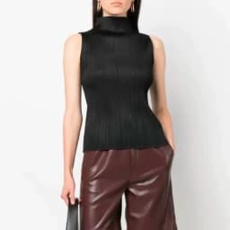 ALSEY Miyake Pleated Korean Style Sleeveless High Collar Tops Women's 2025 Summer New Simple Slim Solid Color T-shirt Clothing