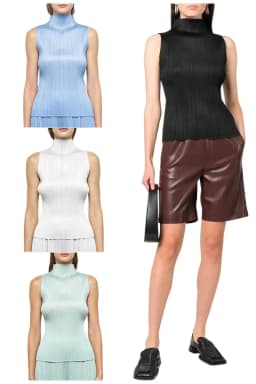 ALSEY Miyake Pleated Korean Style Sleeveless High Collar Tops Women's 2025 Summer New Simple Slim Solid Color T-shirt Clothing