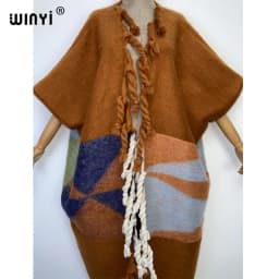 2022 WINYI Africa Winter Women tassel Cardigan coat Christmas dress robe longue Thick Warm assorted colors Loose overcoat