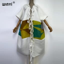 2022 WINYI Africa Winter Women tassel Cardigan coat Christmas dress robe longue Thick Warm assorted colors Loose overcoat