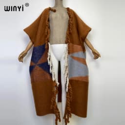 2022 WINYI Africa Winter Women tassel Cardigan coat Christmas dress robe longue Thick Warm assorted colors Loose overcoat