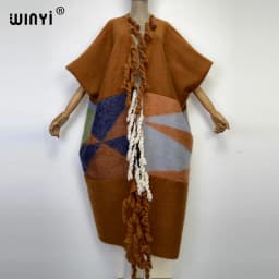 2022 WINYI Africa Winter Women tassel Cardigan coat Christmas dress robe longue Thick Warm assorted colors Loose overcoat