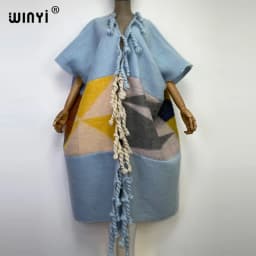 2022 WINYI Africa Winter Women tassel Cardigan coat Christmas dress robe longue Thick Warm assorted colors Loose overcoat