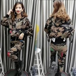 Autumn Lady Outifits Hooded Jacket Coat Pants Set Fashion Women's Oversize Denim Jacket + Elastic Waist Loose Jeans 2 Piece Sets