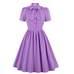 2025 Blue Pleated Dress Vintage Style Bow Tie Neck Button Up Elegant Women Summer Belted Pinup 60s 50s Rockabilly Dresses SD0081