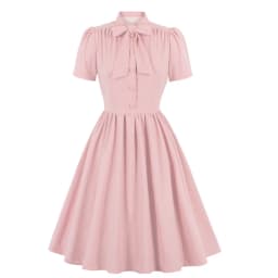2025 Blue Pleated Dress Vintage Style Bow Tie Neck Button Up Elegant Women Summer Belted Pinup 60s 50s Rockabilly Dresses SD0081