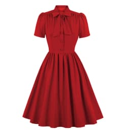 2025 Blue Pleated Dress Vintage Style Bow Tie Neck Button Up Elegant Women Summer Belted Pinup 60s 50s Rockabilly Dresses SD0081