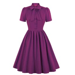 2025 Blue Pleated Dress Vintage Style Bow Tie Neck Button Up Elegant Women Summer Belted Pinup 60s 50s Rockabilly Dresses SD0081