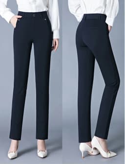 7XL Spring Autumn Casual Button Elastic Mid Waist Black&Navy Blue Straight Trousers Office Lady Quick Drying Suit Pants Female