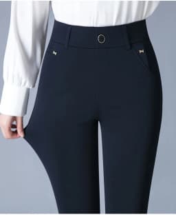 7XL Spring Autumn Casual Button Elastic Mid Waist Black&Navy Blue Straight Trousers Office Lady Quick Drying Suit Pants Female