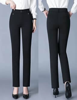 7XL Spring Autumn Casual Button Elastic Mid Waist Black&Navy Blue Straight Trousers Office Lady Quick Drying Suit Pants Female