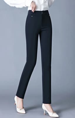 7XL Spring Autumn Casual Button Elastic Mid Waist Black&Navy Blue Straight Trousers Office Lady Quick Drying Suit Pants Female