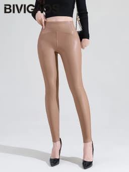 BIVIGAOS Women Spring Autumn Fleece Matte PU Leather Pants Leggings Elastic Slim Skinny Leggings Windproof Warm Sexy Legging