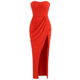 Summer New Women's Sexy Breast Wrapping, Backless Dress Red Wrinkled Hem Split Party Ceremonial Dress Long Dress