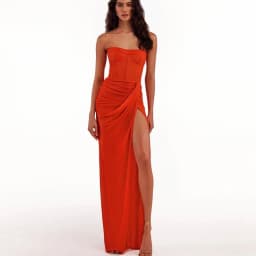 Summer New Women's Sexy Breast Wrapping, Backless Dress Red Wrinkled Hem Split Party Ceremonial Dress Long Dress