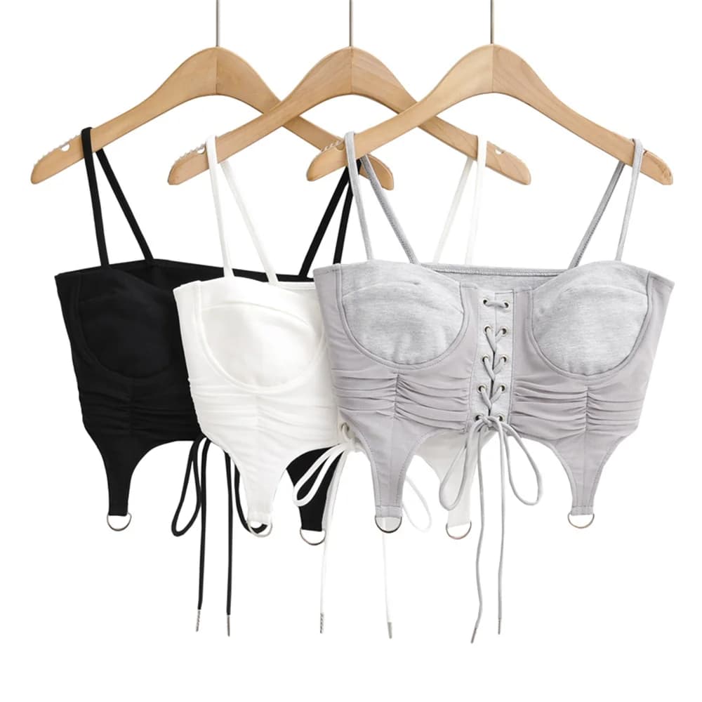 Summer cami tops women 2024 white crop top sexy black corset top cute lace up knit cami top fashion tube tops pothook