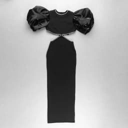 2025 New Summer Dress Black Puff Sleeve Elegant Beading Women Dress Long Bandage Party Club Maxi Dress