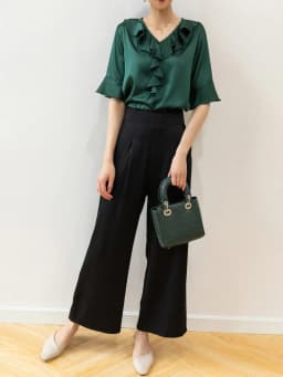 SuyaDream Woman Wide Leg Pants 93%Silk 7%Spandex Elastic Waist Solid Office Lady Chic Trousers 2022 Spring Summer Bottoms Navy