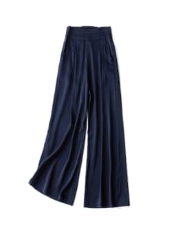 SuyaDream Woman Wide Leg Pants 93%Silk 7%Spandex Elastic Waist Solid Office Lady Chic Trousers 2022 Spring Summer Bottoms Navy