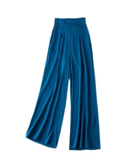 SuyaDream Woman Wide Leg Pants 93%Silk 7%Spandex Elastic Waist Solid Office Lady Chic Trousers 2022 Spring Summer Bottoms Navy