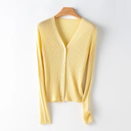 Birdtree 10%Wool 5% Natural Silk Womens' Cardigans Rib Slim Fitting Singe Breasted Solid Chic 2023 Autumn Winter Top T38145QC