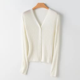 Birdtree 10%Wool 5% Natural Silk Womens' Cardigans Rib Slim Fitting Singe Breasted Solid Chic 2023 Autumn Winter Top T38145QC