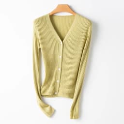 Birdtree 10%Wool 5% Natural Silk Womens' Cardigans Rib Slim Fitting Singe Breasted Solid Chic 2023 Autumn Winter Top T38145QC