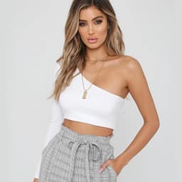 CDJLFH Sexy One Shoulder Crop Top T Shirt Women Diagonal Collar Long Sleeve Tshirt Casual Basic White Slim Fit Bodycon Tees Tops