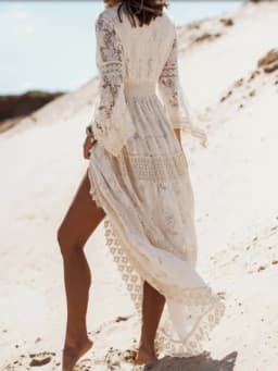 Elegant Flare Sleeve Femme Solid Maxi Dress Casual Women V Neck Patchwork Loose Dress 2022 Summer Lace Party Long Dress Vestidos