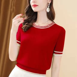 Summer Classic Knit Crop Tops Women's Elegant Short Sleeve Thin Stylish O-neck T-shirts Korean Oversized Loose Chic Knitwear Tee