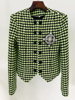 HIGH STREET Newest 2026 Fashion Designer Women's Lion Buttons Logo Beaded Houndstooth Tweed Jacket