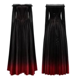 PUNK RAVE Women's Gothic Gradient Velvet Nobility Long Gown Off Shoulder Dreamy Distinctive Split Sleeves Party Club Dress
