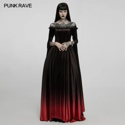 PUNK RAVE Women's Gothic Gradient Velvet Nobility Long Gown Off Shoulder Dreamy Distinctive Split Sleeves Party Club Dress
