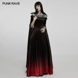 PUNK RAVE Women's Gothic Gradient Velvet Nobility Long Gown Off Shoulder Dreamy Distinctive Split Sleeves Party Club Dress