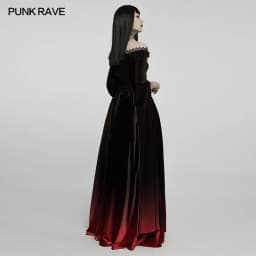 PUNK RAVE Women's Gothic Gradient Velvet Nobility Long Gown Off Shoulder Dreamy Distinctive Split Sleeves Party Club Dress