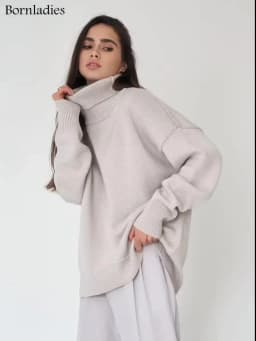 Bornladies Women Turtleneck Sweater CHIC Autumn Winter Thick Warm Pullover Top Oversized Casual Loose Knitted Jumper Female Pull