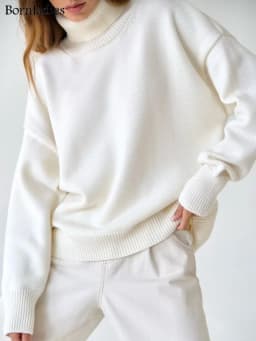 Bornladies Women Turtleneck Sweater CHIC Autumn Winter Thick Warm Pullover Top Oversized Casual Loose Knitted Jumper Female Pull