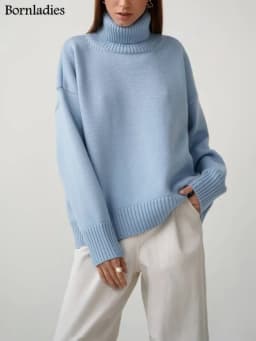 Bornladies Women Turtleneck Sweater CHIC Autumn Winter Thick Warm Pullover Top Oversized Casual Loose Knitted Jumper Female Pull