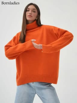 Bornladies Women Turtleneck Sweater CHIC Autumn Winter Thick Warm Pullover Top Oversized Casual Loose Knitted Jumper Female Pull
