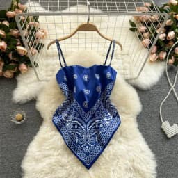 Women Sexy Backless asymmetrical lace-up Camis Print Tank Top Chic One-piece Corset Bustier Summer Beach vacation Crop Top