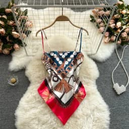 Women Sexy Backless asymmetrical lace-up Camis Print Tank Top Chic One-piece Corset Bustier Summer Beach vacation Crop Top
