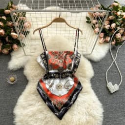 Women Sexy Backless asymmetrical lace-up Camis Print Tank Top Chic One-piece Corset Bustier Summer Beach vacation Crop Top