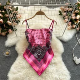 Women Sexy Backless asymmetrical lace-up Camis Print Tank Top Chic One-piece Corset Bustier Summer Beach vacation Crop Top
