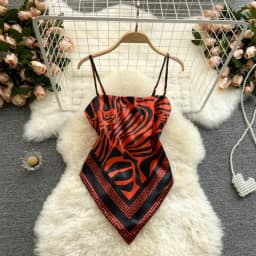 Women Sexy Backless asymmetrical lace-up Camis Print Tank Top Chic One-piece Corset Bustier Summer Beach vacation Crop Top