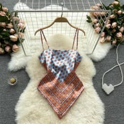 Women Sexy Backless asymmetrical lace-up Camis Print Tank Top Chic One-piece Corset Bustier Summer Beach vacation Crop Top