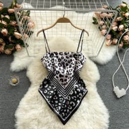 Women Sexy Backless asymmetrical lace-up Camis Print Tank Top Chic One-piece Corset Bustier Summer Beach vacation Crop Top