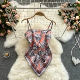 Women Sexy Backless asymmetrical lace-up Camis Print Tank Top Chic One-piece Corset Bustier Summer Beach vacation Crop Top