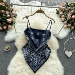 Women Sexy Backless asymmetrical lace-up Camis Print Tank Top Chic One-piece Corset Bustier Summer Beach vacation Crop Top
